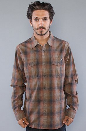 RVCA The Fader Buttondown Shirt in Medium Brown,Buttondown Shirts for Men