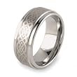 Ridged Edge Brushed & Polished Tungsten Carbide Ring with Laser Design (9.0mm) - Sizes 5 - 13