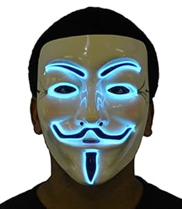 JenniWears V for Vendetta Guy Fawkes Party Halloween Light Up EL Wire Mask Blue