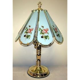 8 Panel Table Touch Lamp Tiffany Antique Rose with Brass Base
