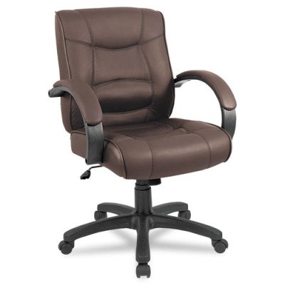 Alera SR42LS50B Strada Series Mid-Back Swivel Tilt Chair with Brown Leather Upholstery