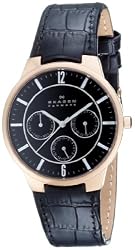 Skagen Denmark Mens #331XLRLB Black Leather Band Watch