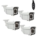 (4) Pack GW Professional 1/3" Sony Exview HAD CCD II with Effio-E DSP Devices CCTV Waterproof Bullet Security Outdoor Camera w/ Power Adapter & Splitter Kit - 700TVL, 2.8~12mm Varifocal Lens, 66 IR LEDs, 196 feet IR Distance. WDR. OSD Menu.