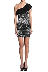 Pleated Fitted  Lace One Shoulder Shift Metallic/Nylon/Polyester/Satin/Spandex  Dress With Ruffles