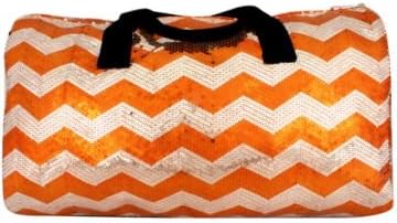 21" Orange Sequined Chevron Duffle Bag, Sequin Covered Soft Canvas Construction * Zip Top Closure * Fully Lined * Inside Zip Pocket * Back Open Pocket * 2 Side Open Pockets * Long Adjustable Shoulder Strap * Double Handle with 5" Drop * 13.5 Tall X 21" Wide X 8" Deep
