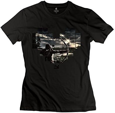 Rose Memery Women's O-Neck Heart Green Arrow T-shirts Black L