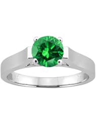 1.10 Ct Round Green SI1/SI2 Diamond 18K White Gold Ring