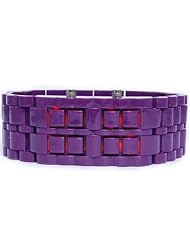 Fashion Unisex Digital Lava Style Red LED Plastic Samurai Men Lady Purple Band Wrist Watch