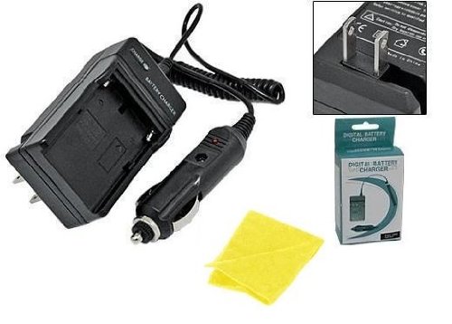 Digital Replacement Mini Battery Travel Charger for Specific Digital Camera and Camcorder Models / Compatible with Casio NP-40 with Intelligent-Charge Technology - Includes Car Adapter and Soft Nonporous Microfiber Cleaning Cloth