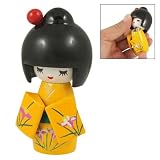 Rosallini Home Office Desk Decorative Flower Yellow Kimono Kokeshi Doll