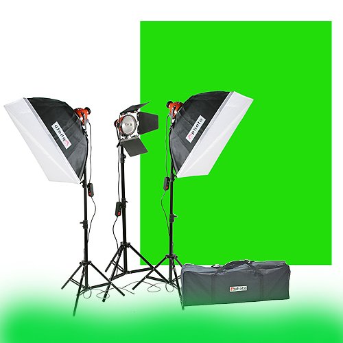 ePhoto High Power 2400 Watt PHOTOGRAPHY STUDIO LIGHTING CONTINUOUS with DIMMABLE FOCUSABLE switch LIGHTING KIT Photo Video Green Screen Lighting Kit 10x20 Chromakey Green Screen INLCUED + Case by ePHoto INC FL100R+10x20G