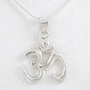 Calligraphy Style Om (Aum) Pendant in Sterling Silver on 16" Snake Chain, #8455