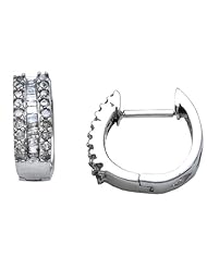 10K White Gold 0.28cttw Breathtaking Classic Channel and Prong Set Baguette and Round Diamond Hoop Earring