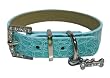 Bellas Luxury Leather Rhinestone Dog Collar with Swarovski Crystal Encrusted Buckle & Charm, Blue - Large 3/4 x 18"