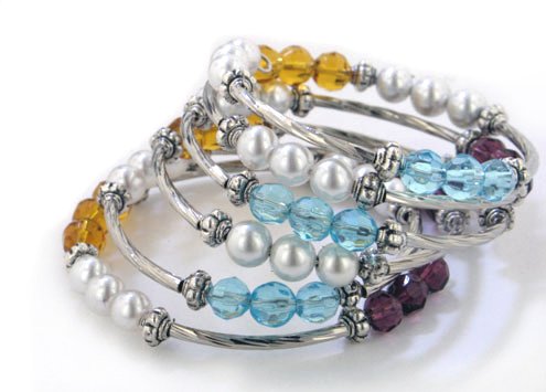 Magnetic Therapy Wrap Style Hematite Pearl and Lucite Beaded Coil Bracelet