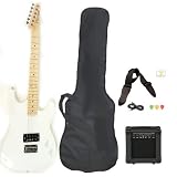 White Full Size Electric Guitar with Amp Case Strap Cord Picks Pack Beginner Starter Package