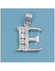Sterling Silver Italian Initial Clear CZ E Pendant Cute Charm Pure 925 New 12mm with 1mm Snake Chain