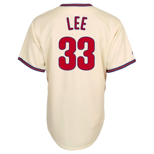 MLB Men's Philadelphia Phillies Cliff Lee Ivory Alternate Short Sleeve 6 Button Synthetic Replica Baseball Jersey Spring 2012  (Ivory, X-Large)