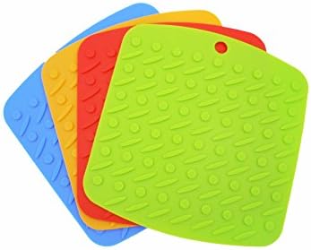 NELPLA Silicone Pot Holders, Hot Pads, Trivet Mat, Pot Holder, jar Opener, spoon Rest, Garlic Peeler, Coaster, Placemat, Hot Pad, Non-slip, Flexible, Durable, Dishwasher Safe, Set of 4