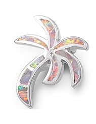 PINK FIRE Opal BEACH PALM TREE Pendant Necklace