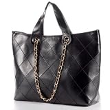 NEW Black CELEBRITY WOMEN FASHION IT Quilted HANDBAG BIG LARGE BAG TOTE