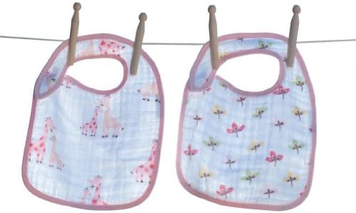 Angel Dear Soft 2 Pack 100% Soft Muslin Cotton Snap Bibs, Girl Giraffe
