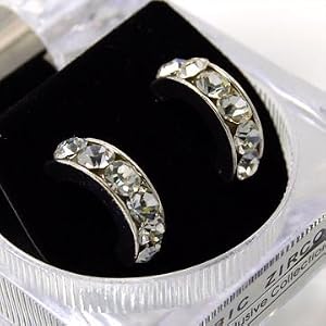 Beautiful Crystal Lined Hoop Earrings with Crystals Silver Tone in Ice Cube Gift Box