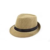 Faddism GHAT57BN02 Brown Fedora Hat Features Full Straw and Refresh Feelings