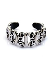 Designer Inspired Safari Black Enamled Zebra Prints .925 Sterling Silver Wide Cuff Bangle Bracelet with Rhodium Plated
