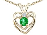 0.27 cts Genuine Emerald and Diamond Heart Pendant - 14kt White or Yellow Gold