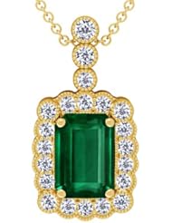 14K Yellow Gold Emerald Cut Emerald And Round Diamond Pendant (GIA Certificate)