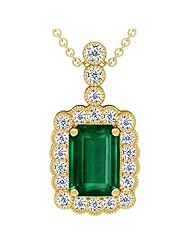 18K Yellow Gold Emerald Cut Emerald And Round Diamond Pendant (GIA Certificate)