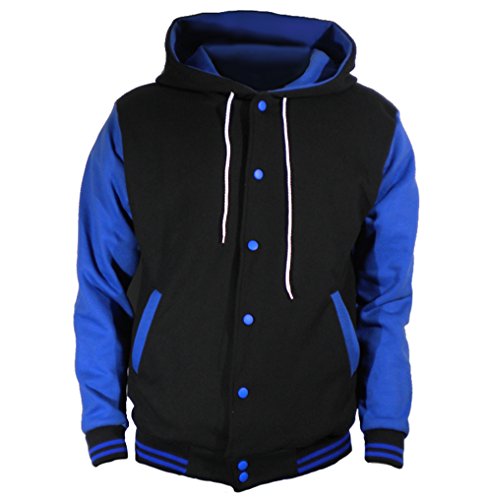 U World Men's Hoodie Cotton Baseball Varsity Jacket Blue