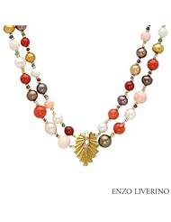 ENZO LIVERINO 18K Yellow Gold Pearl and 0.76 CTW Amethyst Ladies Necklace. Length 17.5 in. Total Item weight 94.2 g.