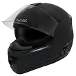 Hawk H-6611 Flat Black Dual-Visor Modular Motorcycle Helmet with Blinc Bluetooth - Size : Large