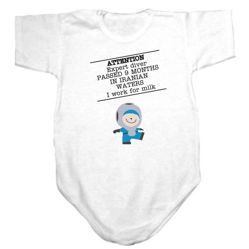 Baby Bodysuit White  ... Passed 9 Months In Iranian Waters  Iran Country 6 - 9 Months