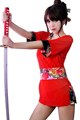 Amour-Women Lingerie Cosplay Kimono Night Dress+Thongs+Belt Sleepwear