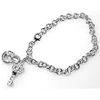 Sterling Silver Colorless Cubic Zirconia Lock and Key Charm .925 Stamp Hypoallergenic Bracelet