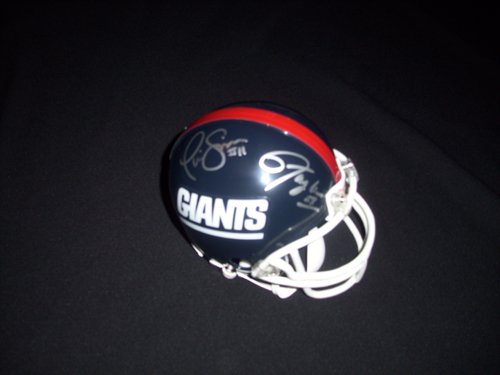 GAI Authentic Phil Simms & Lawrence Taylor Dual Autograph Throwback New York Giants Mini Helmet w/ Display Case