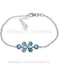 Blue Topaz Flower Bracelet in 14k White Gold