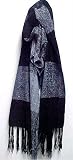 Black / Gray Large Check Fringed Scarf Block Fringed
