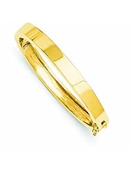 14K Gold 7.4mm Polished Solid Hinged Bangle Bracelet