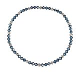 Anklet - A67 - Stretch - 4mm Swarovski tm Crystal and Silver Tone Heishi Beads Montana Denim Blue