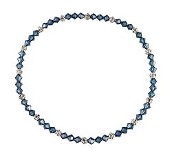 Anklet - A67 - Stretch - 4mm Swarovski (tm) Crystal and Silver Tone Heishi Beads ~ Montana (Denim) Blue
