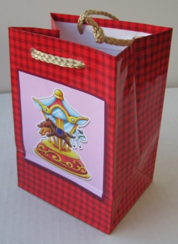 Small Christmas Gift Present Bag with a Carousel - 4 inches long x 6 inches tall x 3 inches wide
