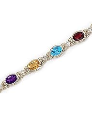 14kt Yellow Gold Oval Multi Color and Diamond Bracelet