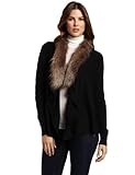 IMAGE OF Chaus Women's Fur Trim Solid Cardigan Sweater, Rich Black, Medium