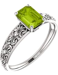 Platinum 7.00x5.00mm Emerald Cut Peridot Ring -- LIFETIME WARRANTY