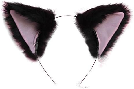Cute fluffy ears ago lolita Lolita style Fox your God-put wind cosplay cat ear headband Super MoE move cat ears gigantic cowanekomimi Fox ears (black & pink)