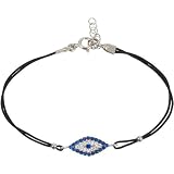 Sterling Silver and Cubic Zirconia Evil Eye Black Cord Bracelet